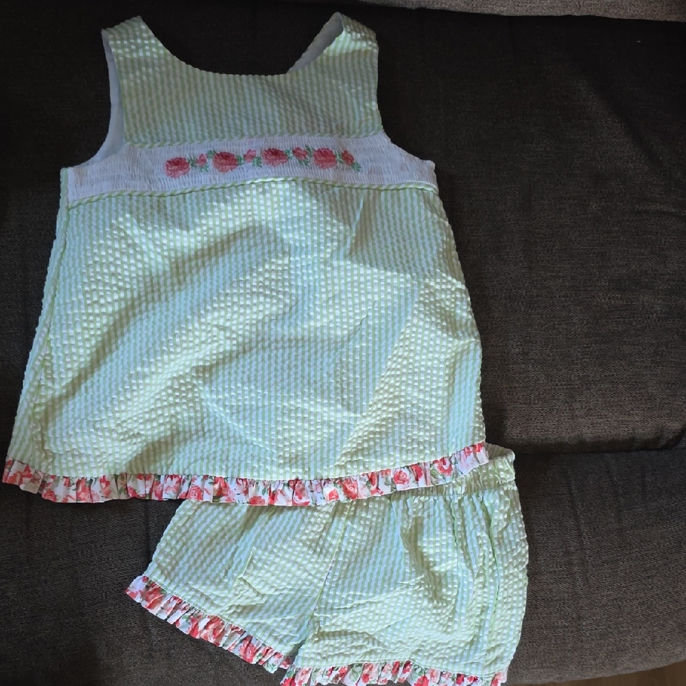 Bonnie Jean Striped Pajama Set with Floral Trim